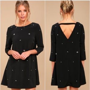 Lulus So Precious Black Rhinestone Swing Dress Size Small